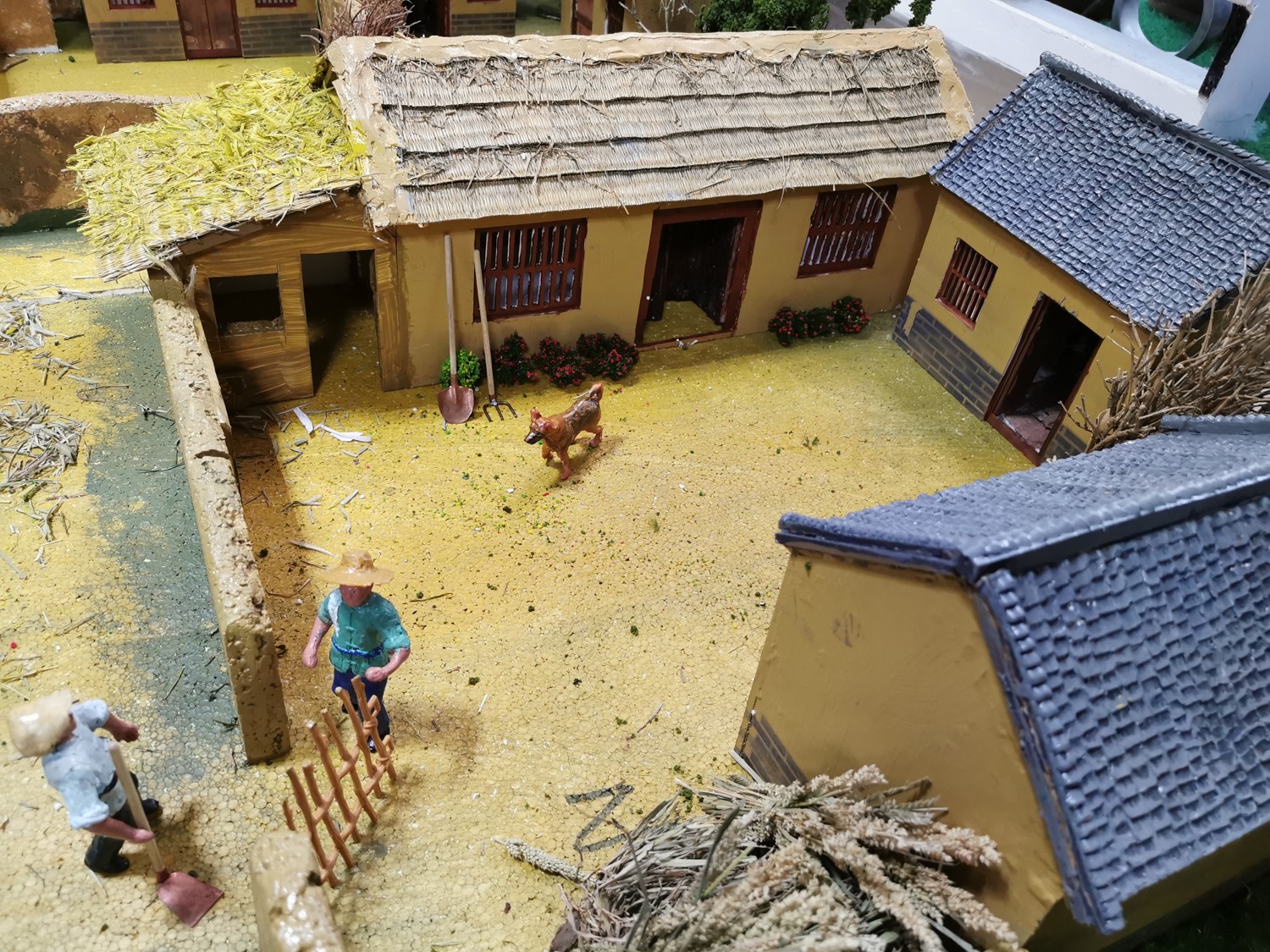 昨天,一组反映上世纪六七十年代我国北方农村麦收时节场景的沙盘模型