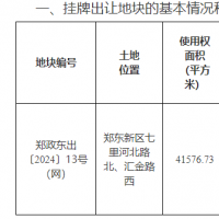 起始价6.44亿元，郑州挂牌出让62.37亩建设用地