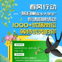 焦作“燕归巢”专场招聘会2月11日举行！