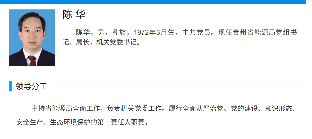 陈华主持贵州省能源局全面工作/图片来源:截图自贵州省能源局官网